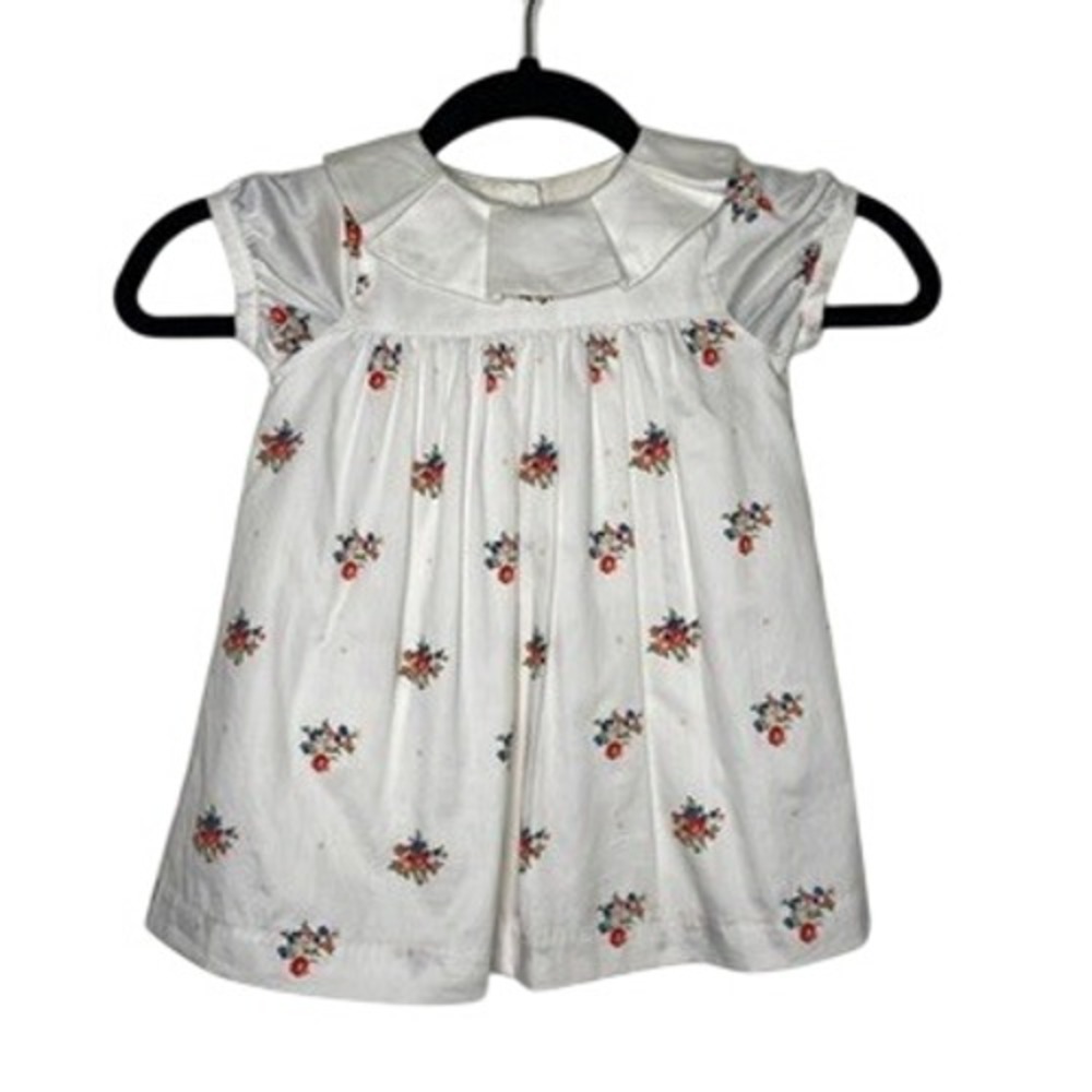 Janie and Jack Floral Dress Girls‎ 18-24 Months White Peter Pan Collar Bow NWT